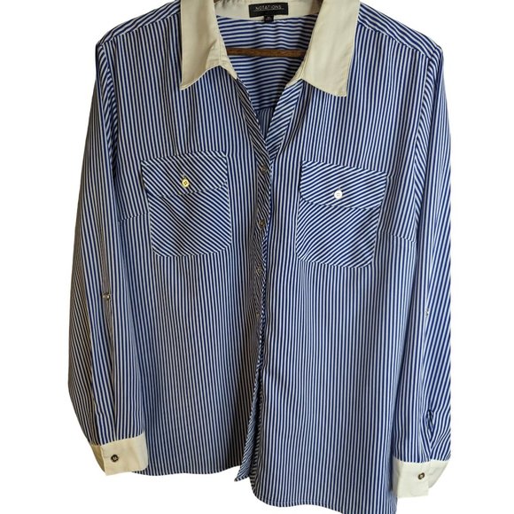 Notations Women's Blue & White Stripe Button Down Blouse Classic Preppy sz XL - Picture 7 of 12